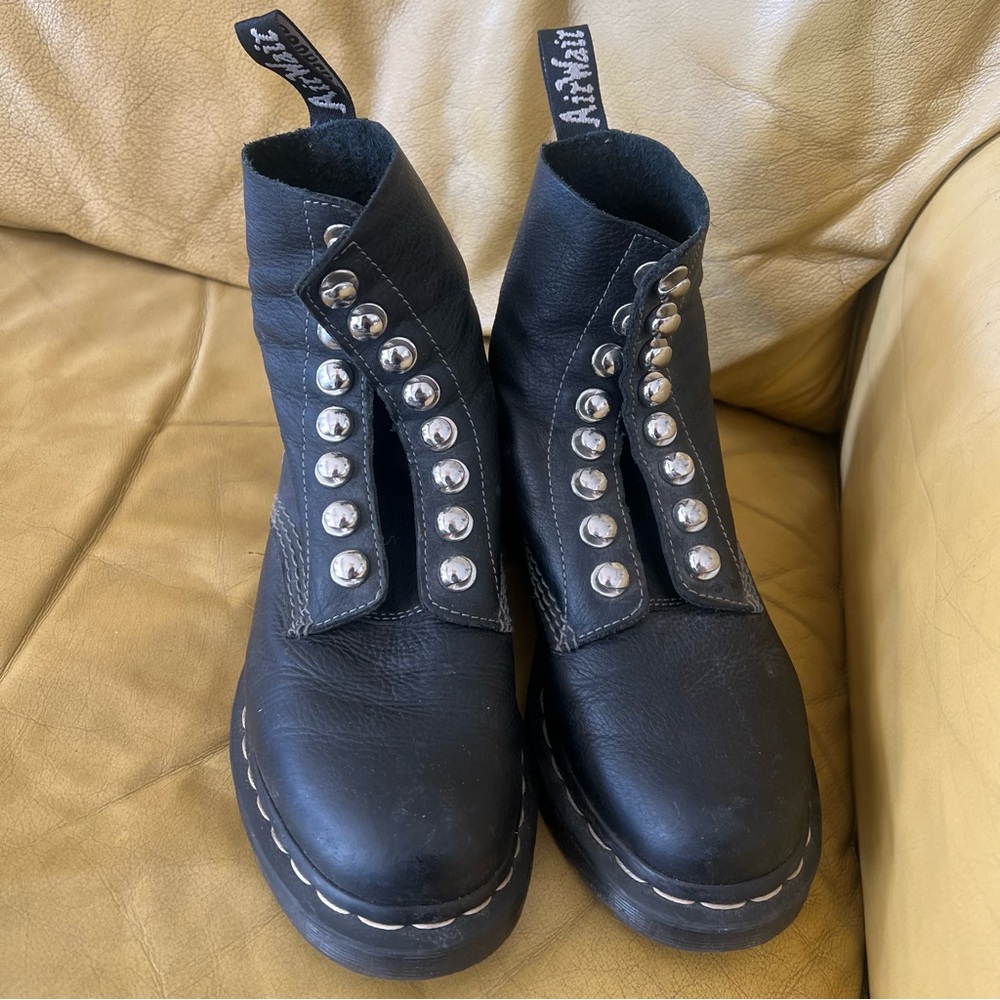 Dr Martens Black Leather Boots with Silver Accents - Picture 5 of 8